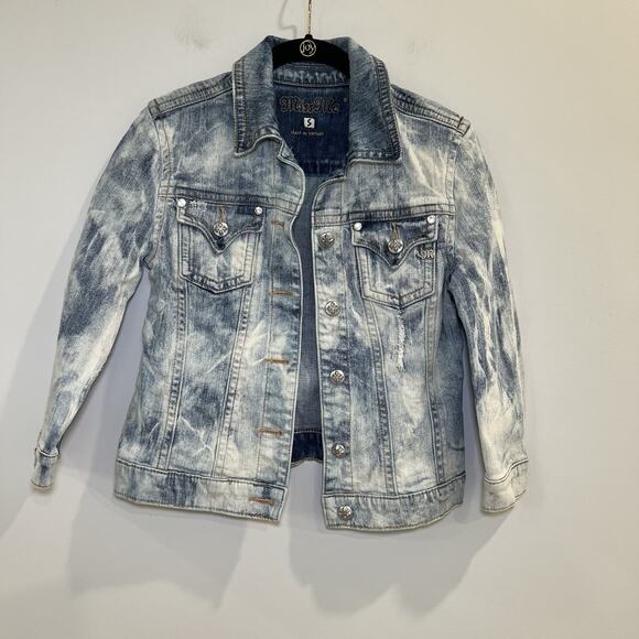 Miss Me Denim Jacket Size Small Acid Wash Distressed - Picture 1 of 7